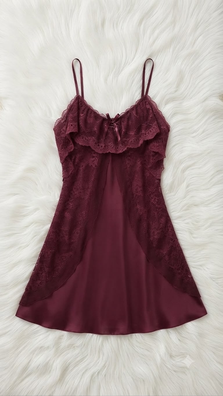Luxury Satin Lace Ruffle Nighty