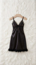 Glamour Feather Trim Satin Nighty