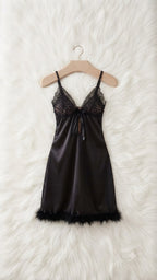 Glamour Feather Trim Satin Nighty
